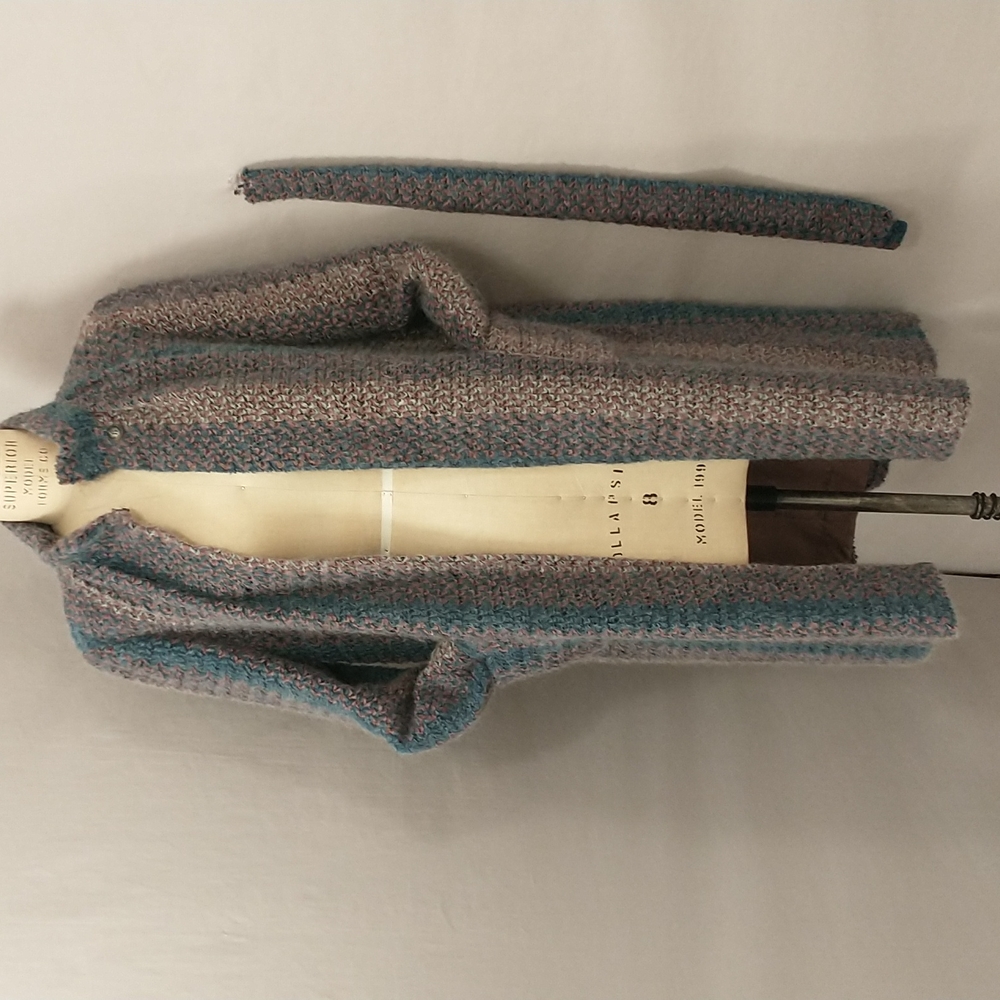 Vintage 80s Coat Woven Mohair Look Mauve & Blue Belted  by Coatree - Picture 7 of 13
